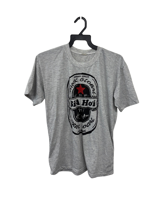 Light Grey Short Sleeve T Shirt with 'Bia Hoi' Logo