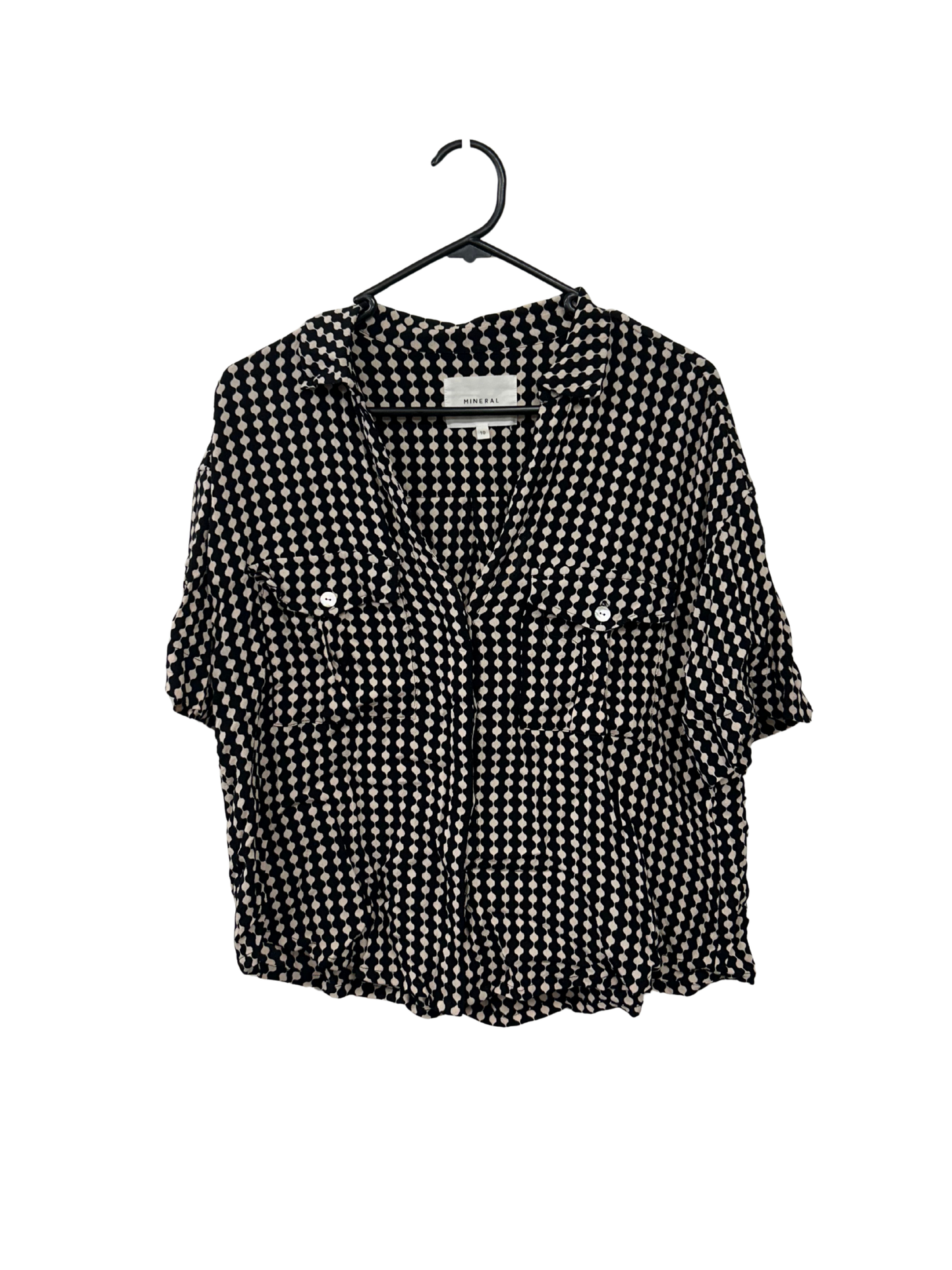 Black & Cream Short Sleeve Cropped Button Up Shirt