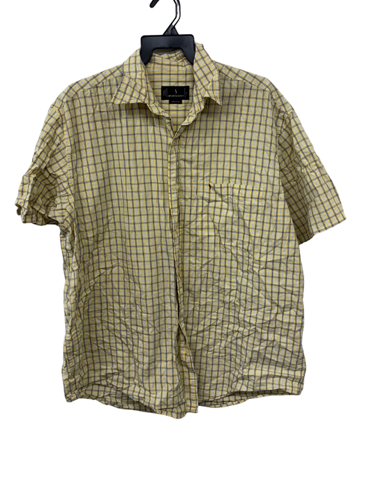 Vintage Yellow, Cream, Black Check Short Sleeve Button Up Shirt