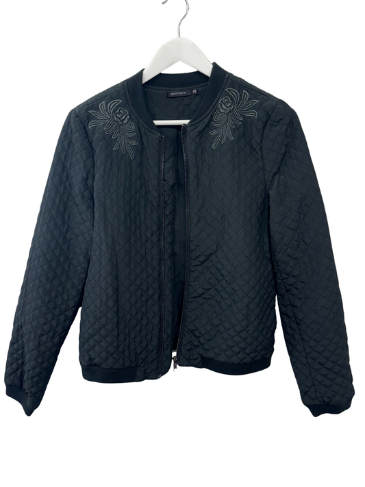 Dark Grey/Black Quilted Embroidered Zip Up Jacket