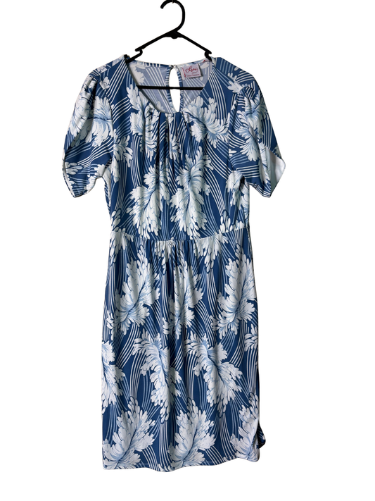 Blue & White Floral Print Short Sleeve Dress