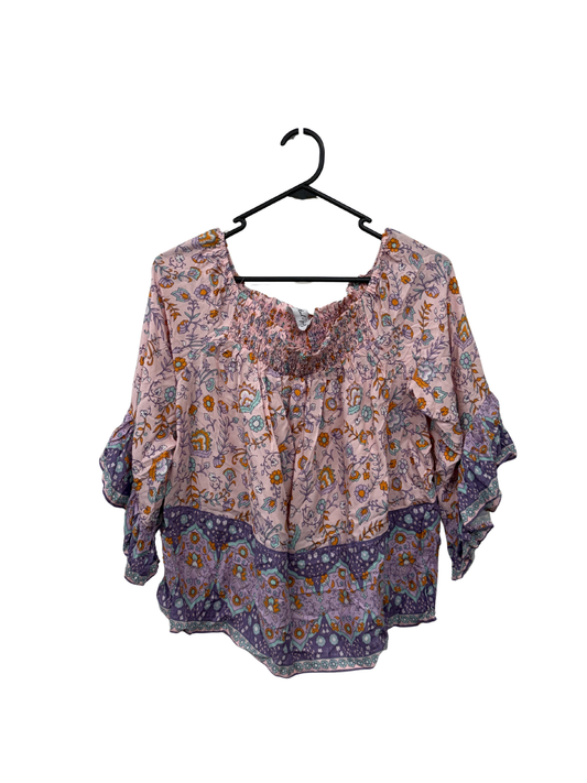 Pink, Purple, Orange & Blue Floral Half Sleeve Blouse