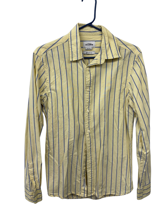 Yellow & Blue Stripe Slim Fit Long Sleeve Button Up Shirt
