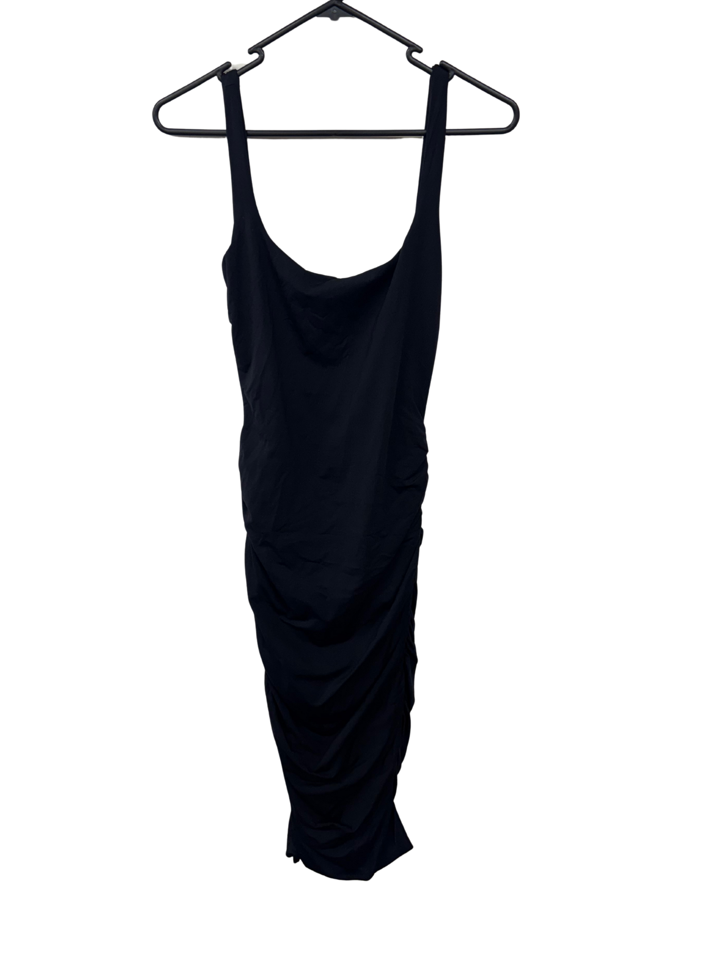 Black Strappy Fitted Ruched Midi Dress