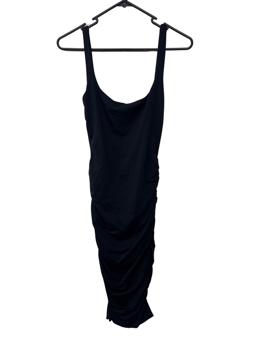 Black Strappy Fitted Ruched Midi Dress