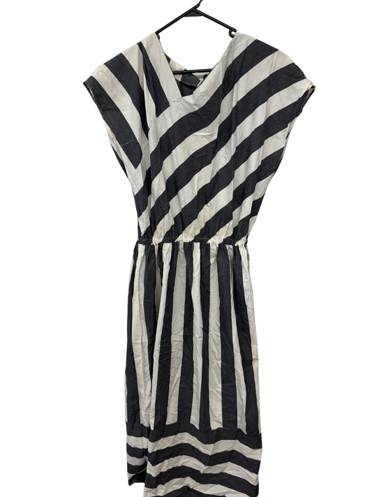 Vintage Cream & Dark Grey Diagonal Stripe Midi Dress