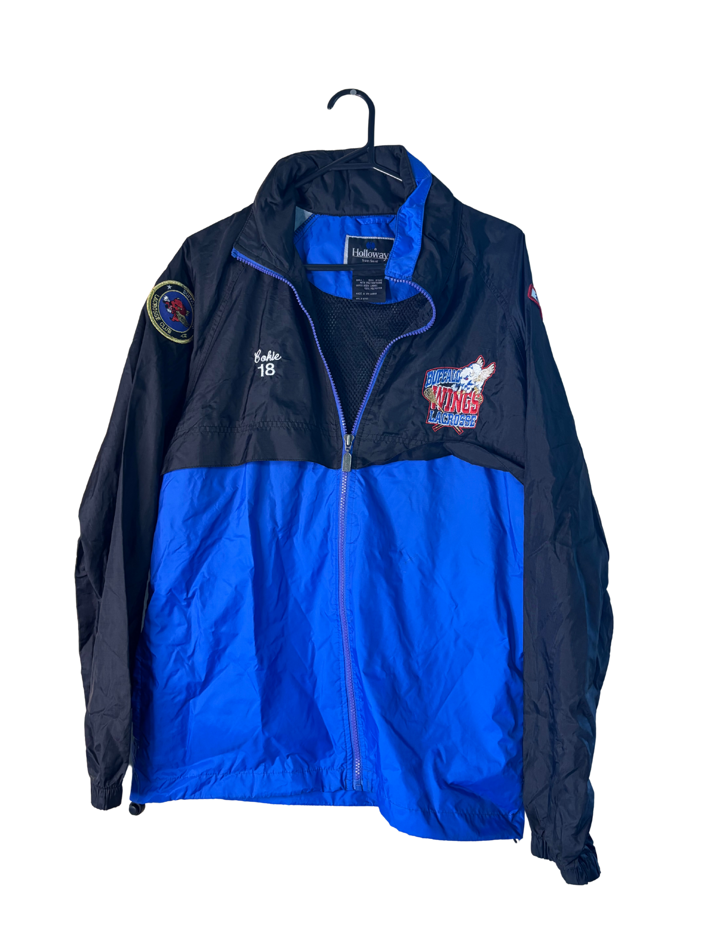 Vintage Blue & Black Zip Up Jacket with 'Buffalo Wings Lacrosse' Logo