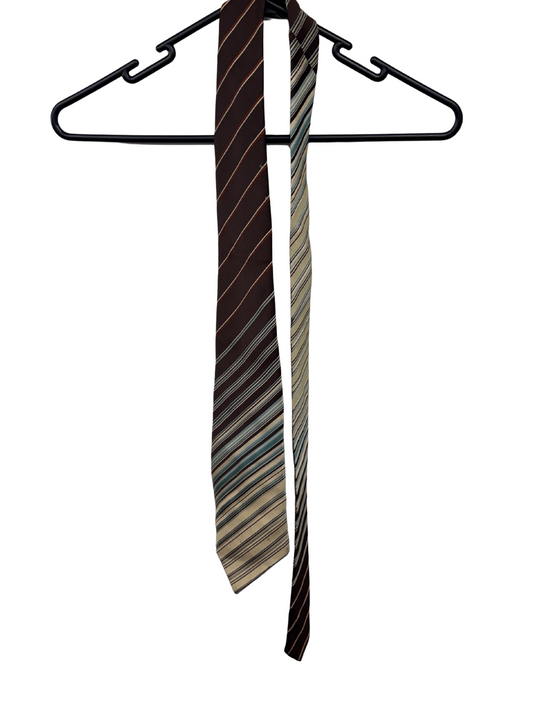 Vintage Brown, Cream, Blue Stripe Tie