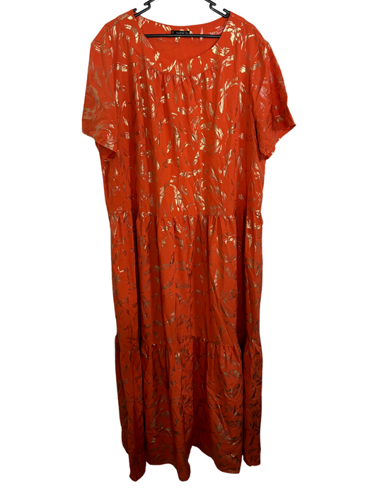 Orange & Gold Paintstroke Maxi Short Sleeve Dress