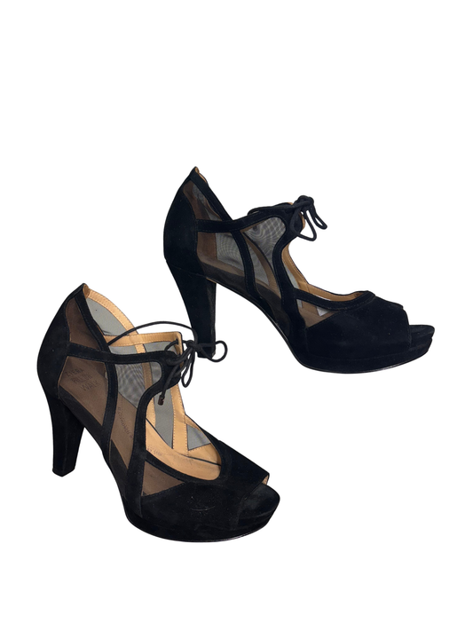 Black Suede Heel with Mesh Lace Insert