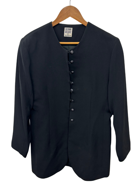 Vintage Black Long Sleeve Collarless Jacket