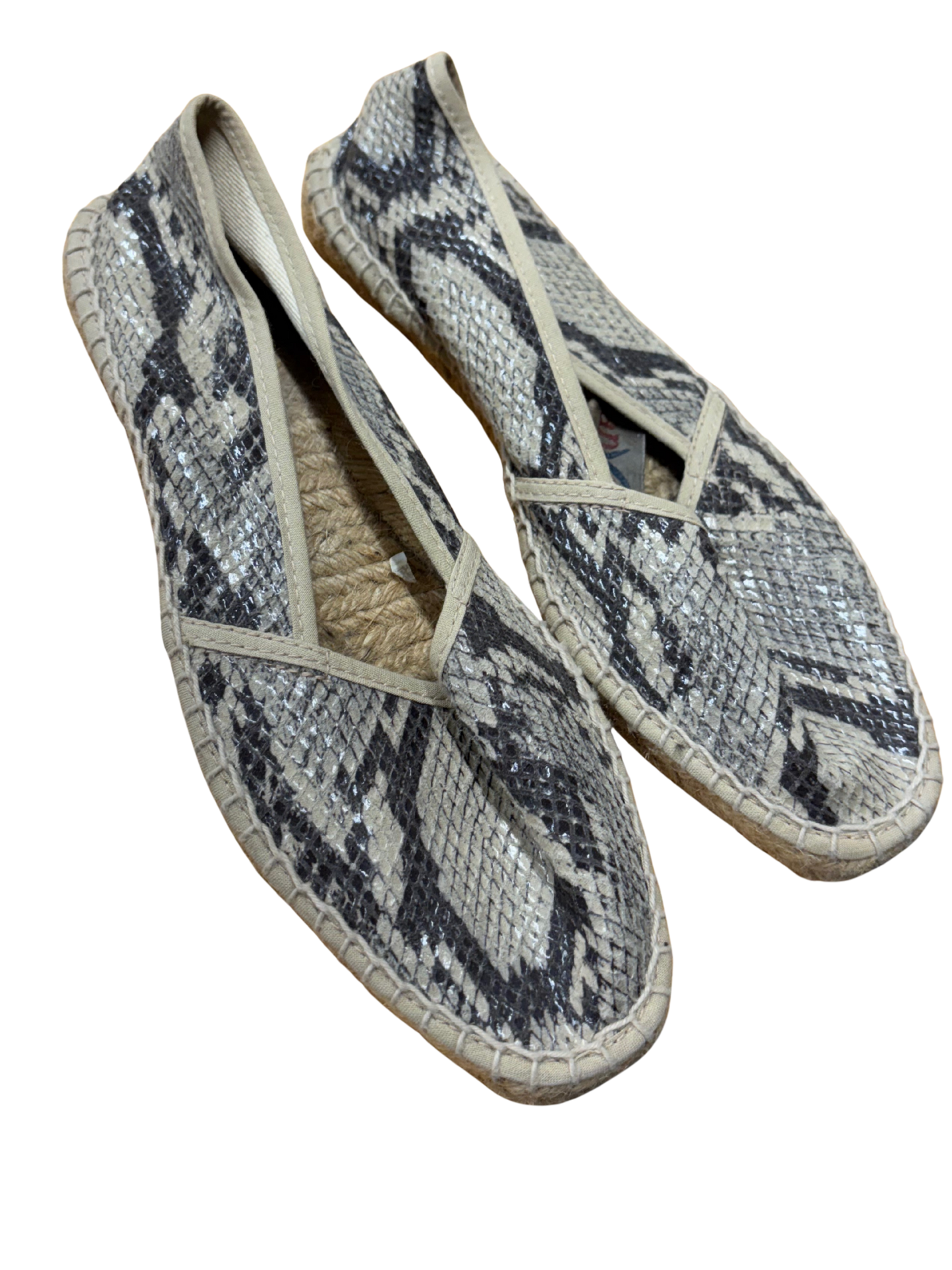 Cream & Black Snakeskin Raffia Flats