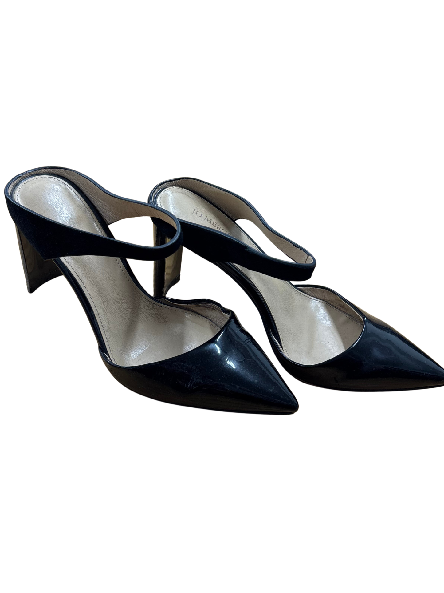 Black Leather Heels with Suede Strap