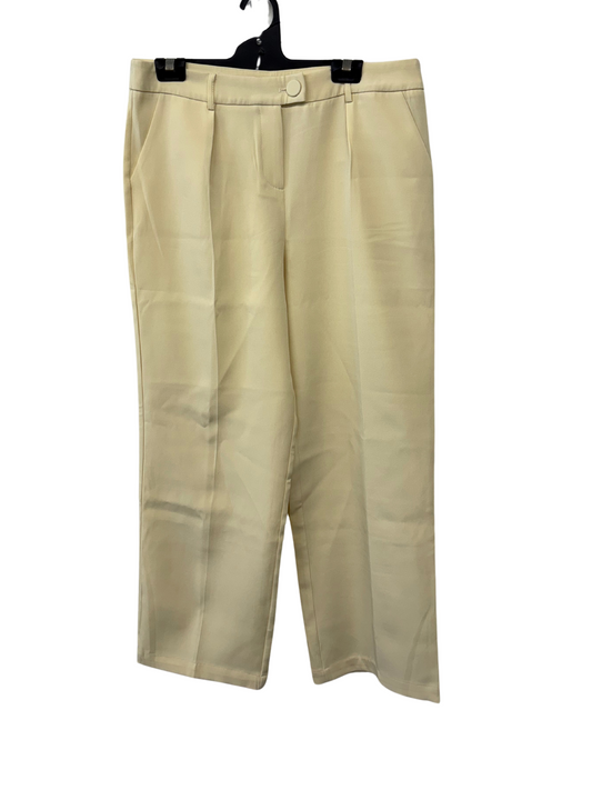 Light Yellow/Cream Mid-High Waisted Straight Leg Tailored Pants