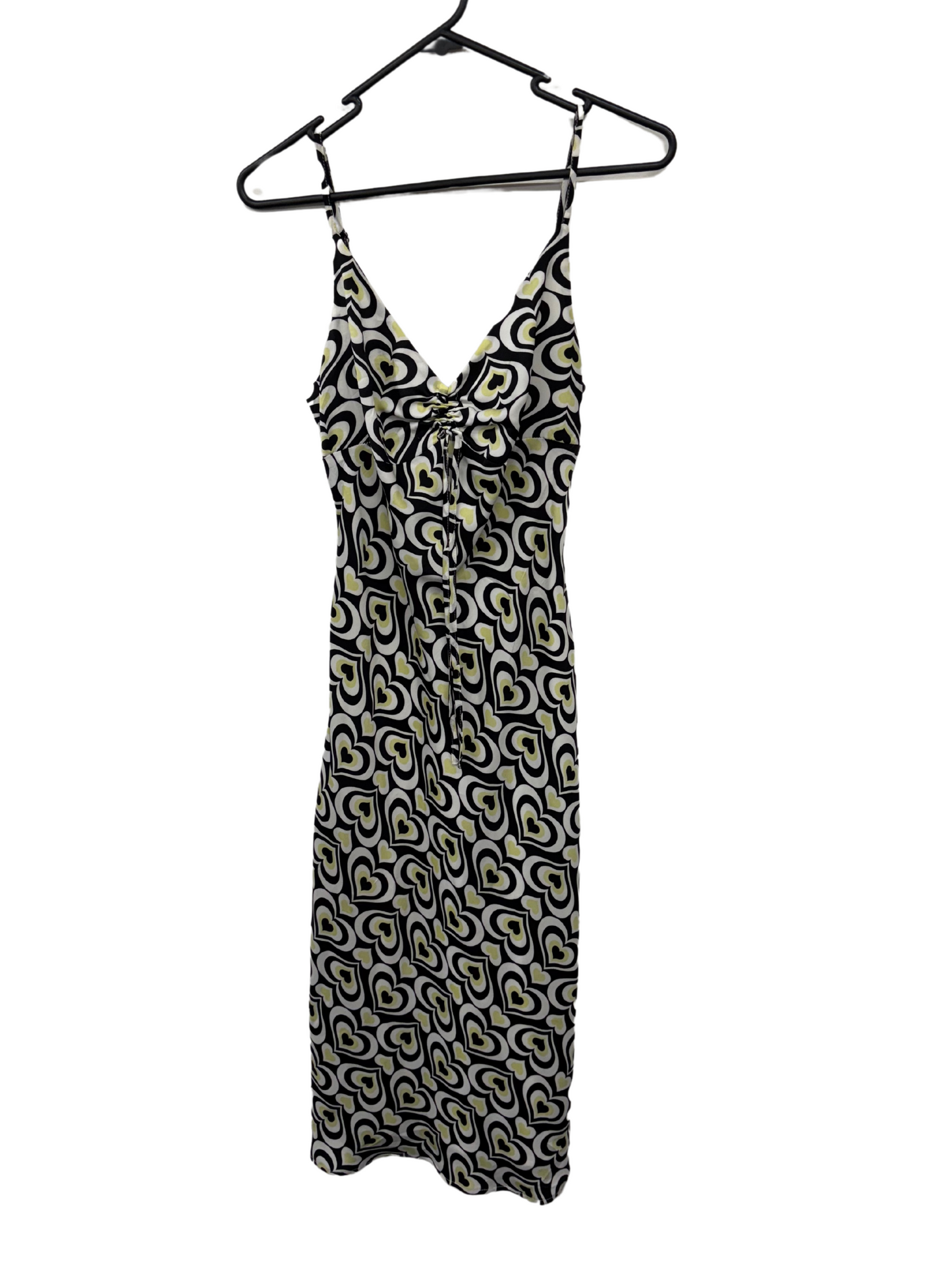 Black, White & Yellow Heart Print Strappy Midi Dress