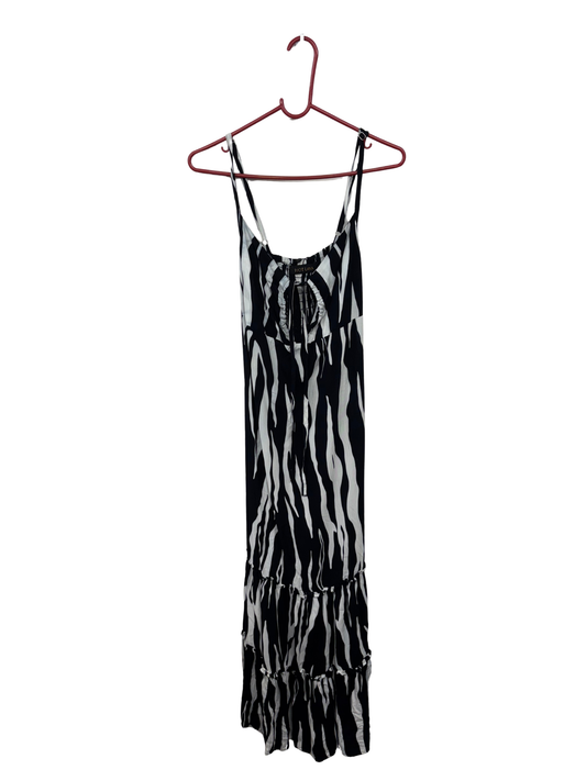 Black & White Zebra Print Thin Strap Midi Dress