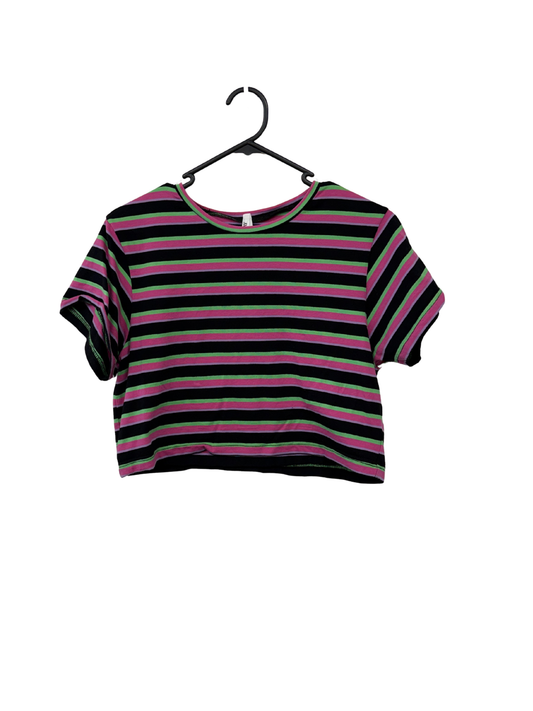Black, Pink, Purple & Green Striped Crop Top
