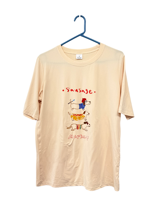 Cream Semi Sheer T-Shirt with Sausage Dog Graphic