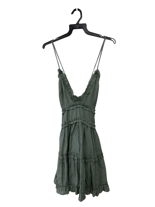 Green Thin Strap Short Tiered Dress with Ruffles