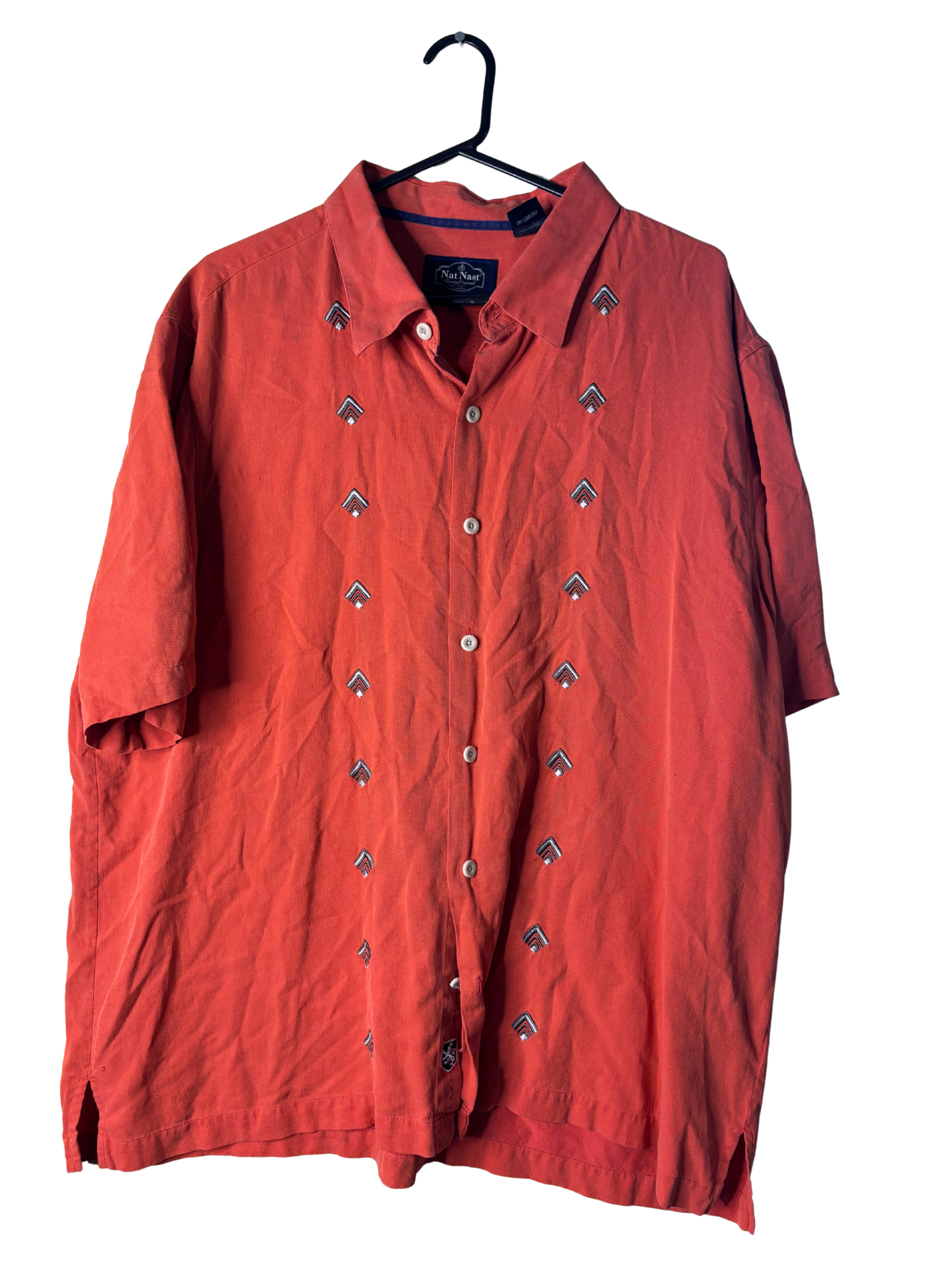 Vintage Dusty Red Short Sleeve Button Up Shirt with Embroidery