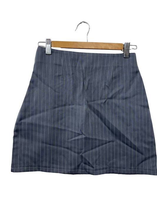 Grey & White Striped High Waisted Short Skirt