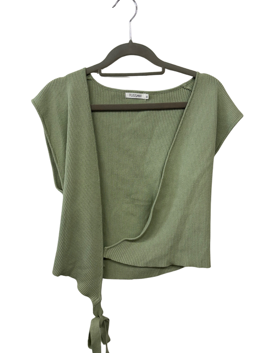 Green Ribbed Knit Sleeveless Wrap Top