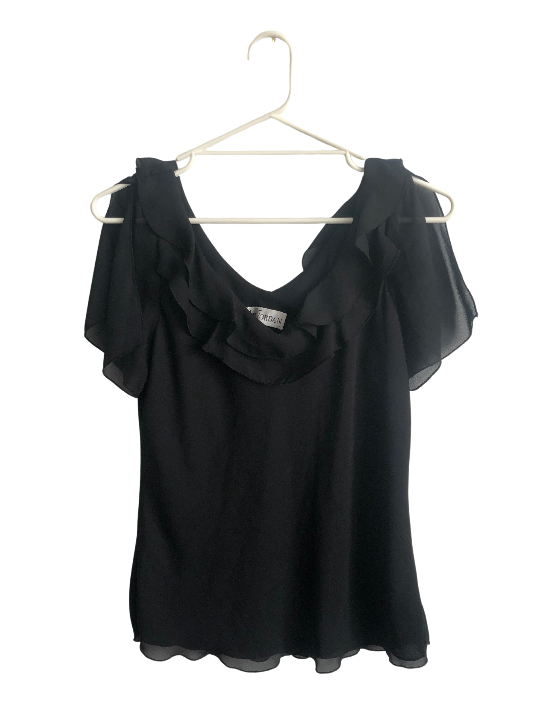 Black Singlet Top With Ruffle Neckline – Bloom Op Shop