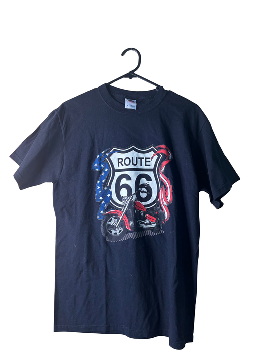 Black Short Sleeve T Shirt with 'Route 66' Logo