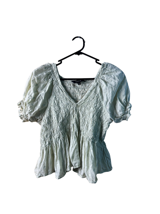 Light Green/Sage Short Puffy Sleeve Dot Top