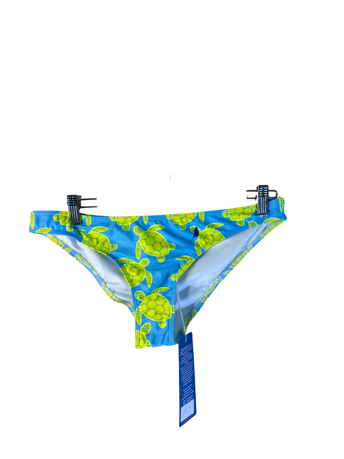 NWT Light Blue & Neon Green Turtle Print Cheeky Bikini Swim Bottoms