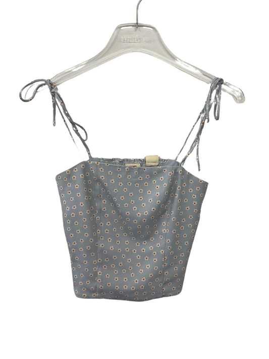 Light Blue Tie Up Strappy Crop Top with Orange & White Floral Print