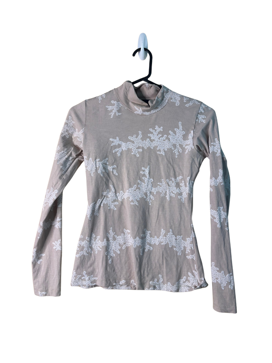 Beige & White Coral Print Long Sleeve Top