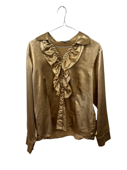Vintage Gold Long Sleeve Ruffle Button Up Shirt