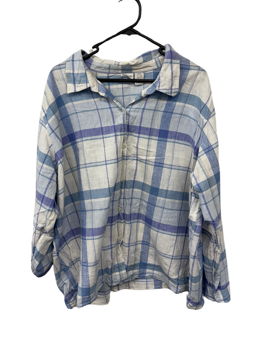 Vintage Blue & White Check Long Sleeve Button Up Shirt