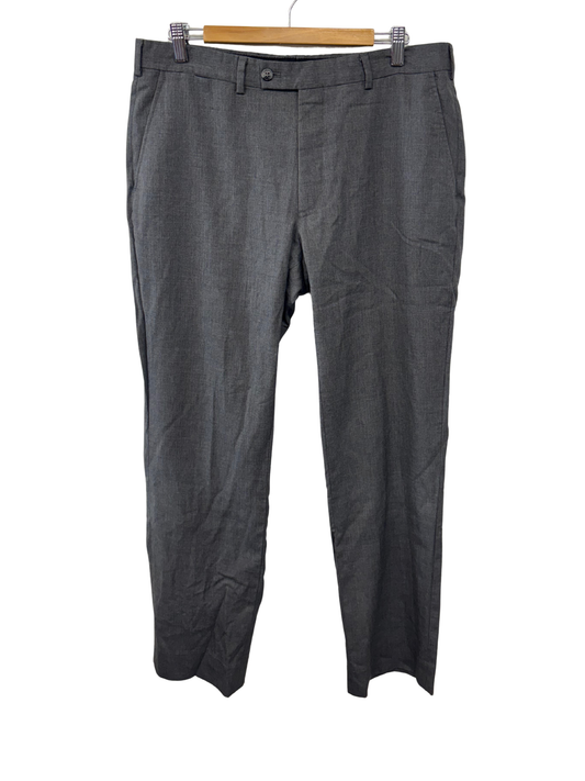 Grey Mid-Rise Tailored Straight Leg Trouser Pants