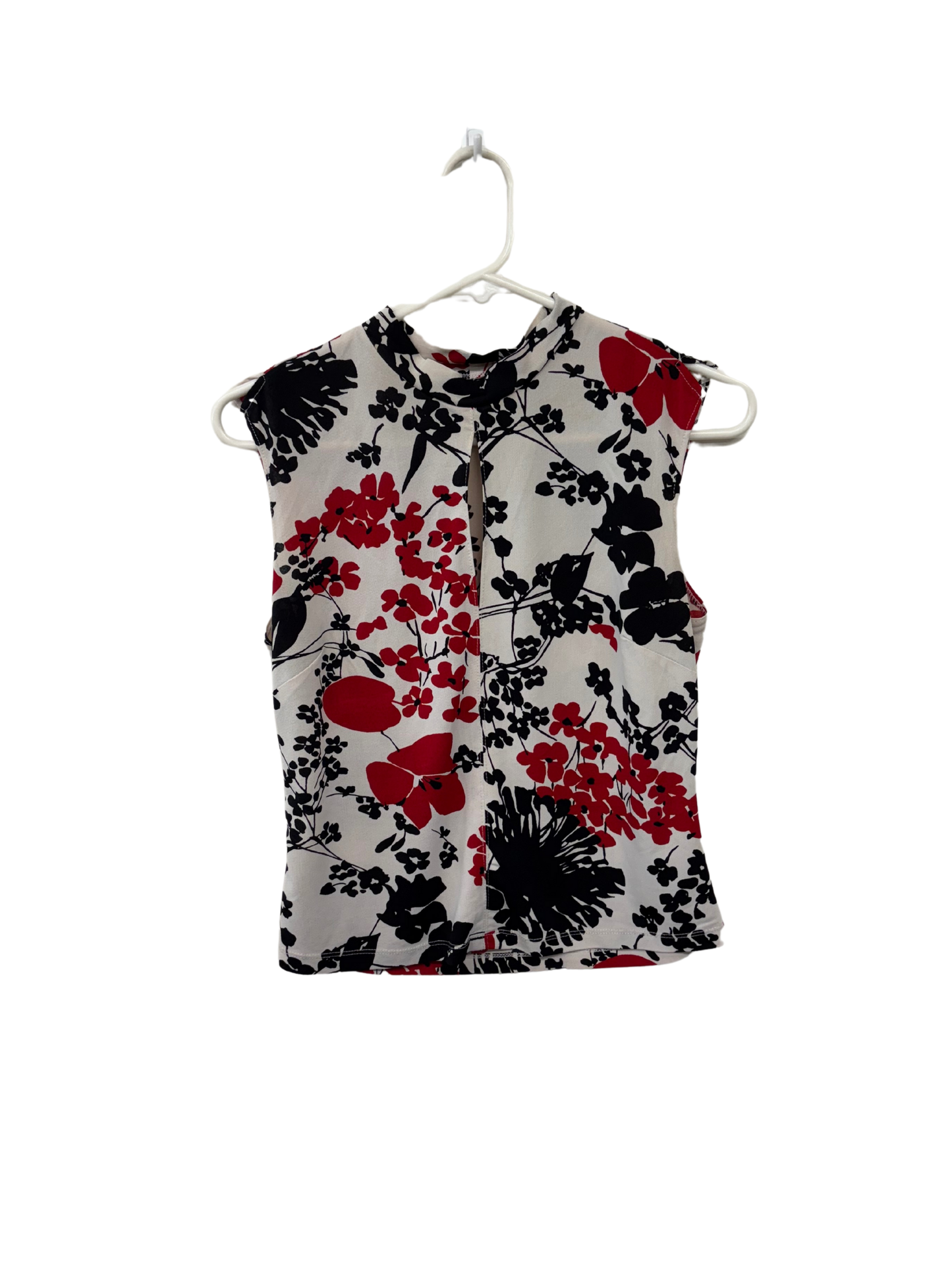 00s White, Black & Red Floral Print Sleeveless Top