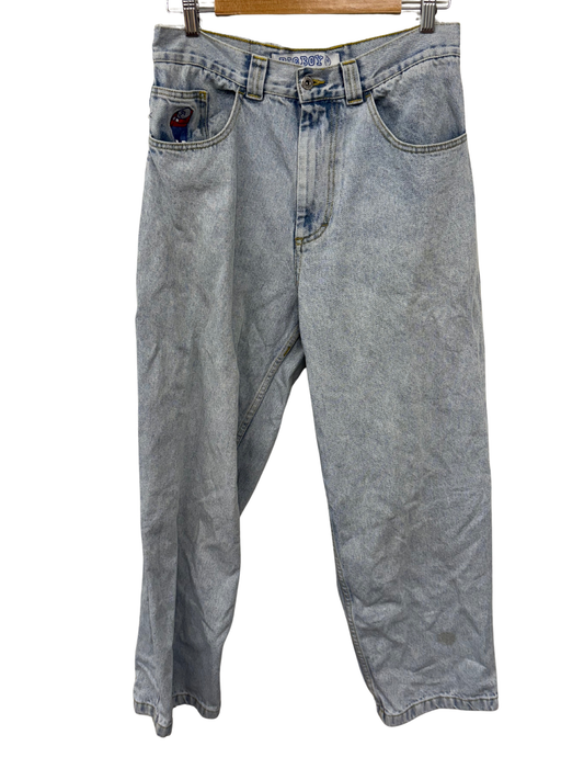 Light Blue Denim Wide Leg Jeans with Embroidery