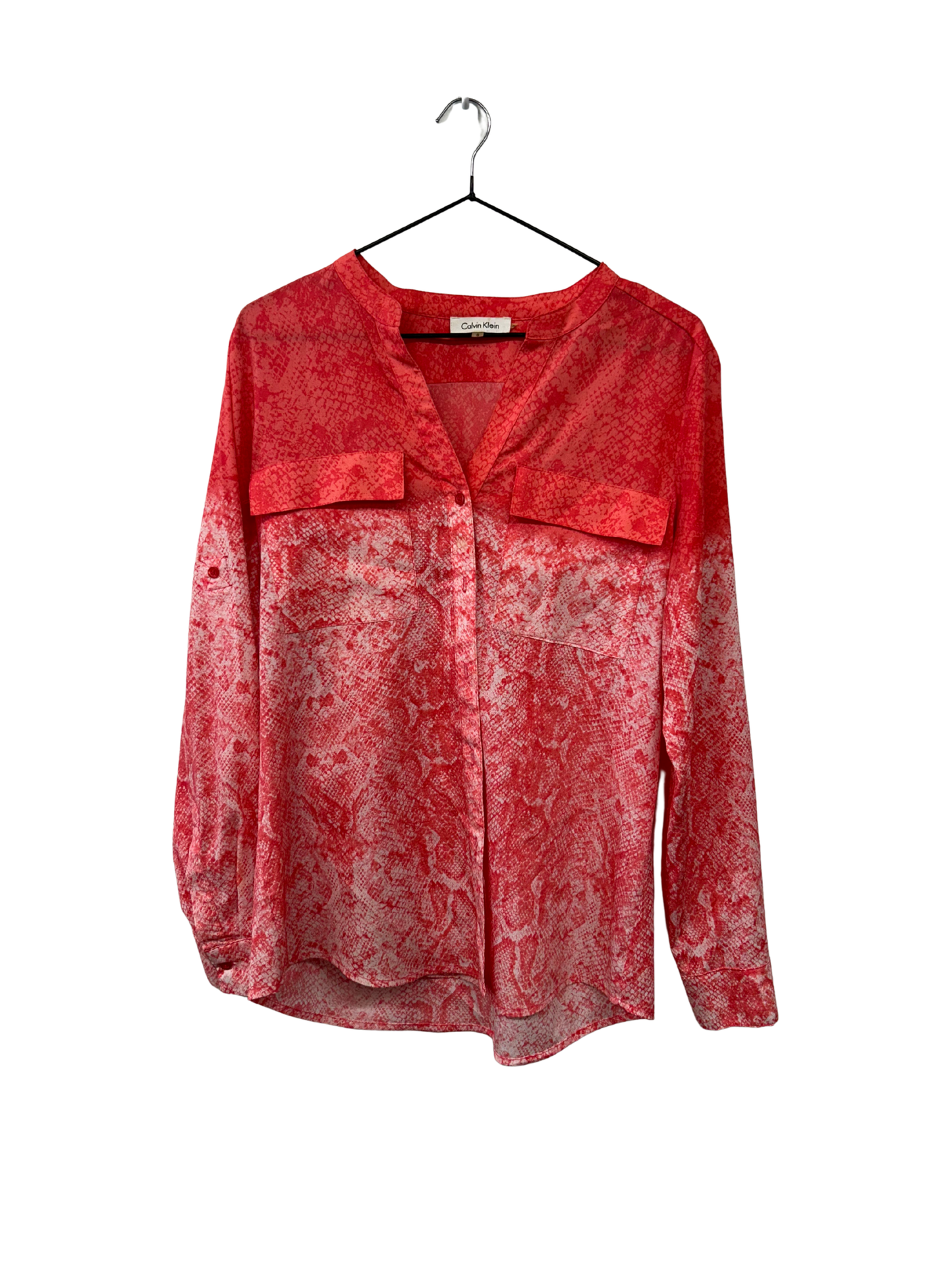 Pink/White Snakeskin Print Long Sleeve Button Up Blouse