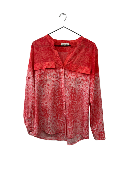 Pink/White Snakeskin Print Long Sleeve Button Up Blouse