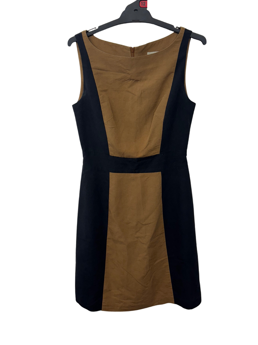 Light Brown & Black Panel Sleeveless Fitted Knee Length Dress