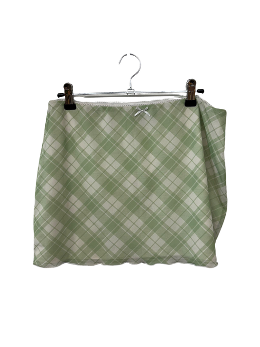 Green & White Check Print Mesh Mini Skirt