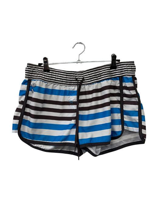White, Brown & Blue Striped Micro Board Shorts