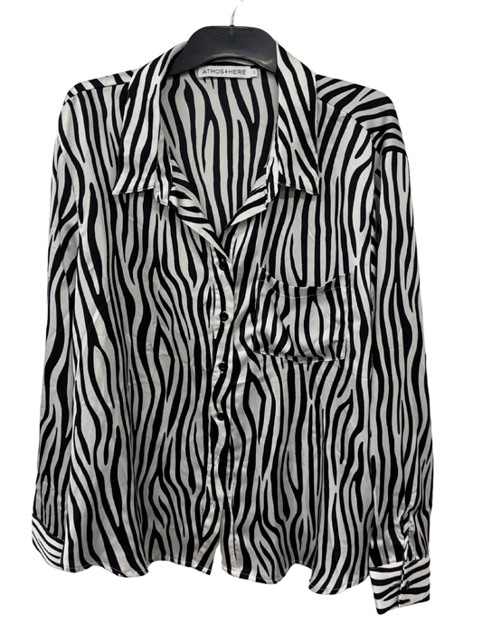 Black & White Zebra Print Long Sleeve Button Up Shirt