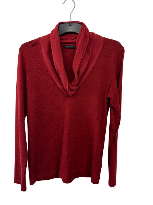 Red V Neck Knit Jumper with Chiffon Neck Detail