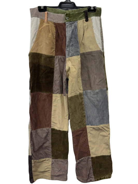Brown, Green, Yellow Patchwork Corduroy Highwaisted Pants