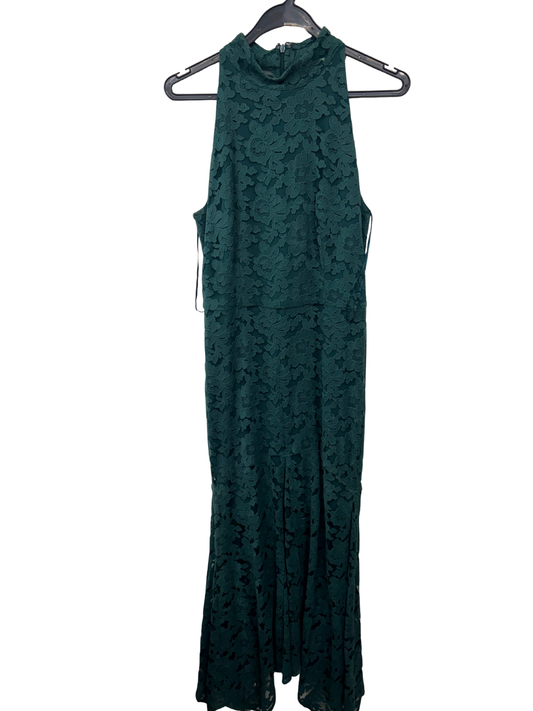 Green Sleeveless High Neck Lace Long Dress