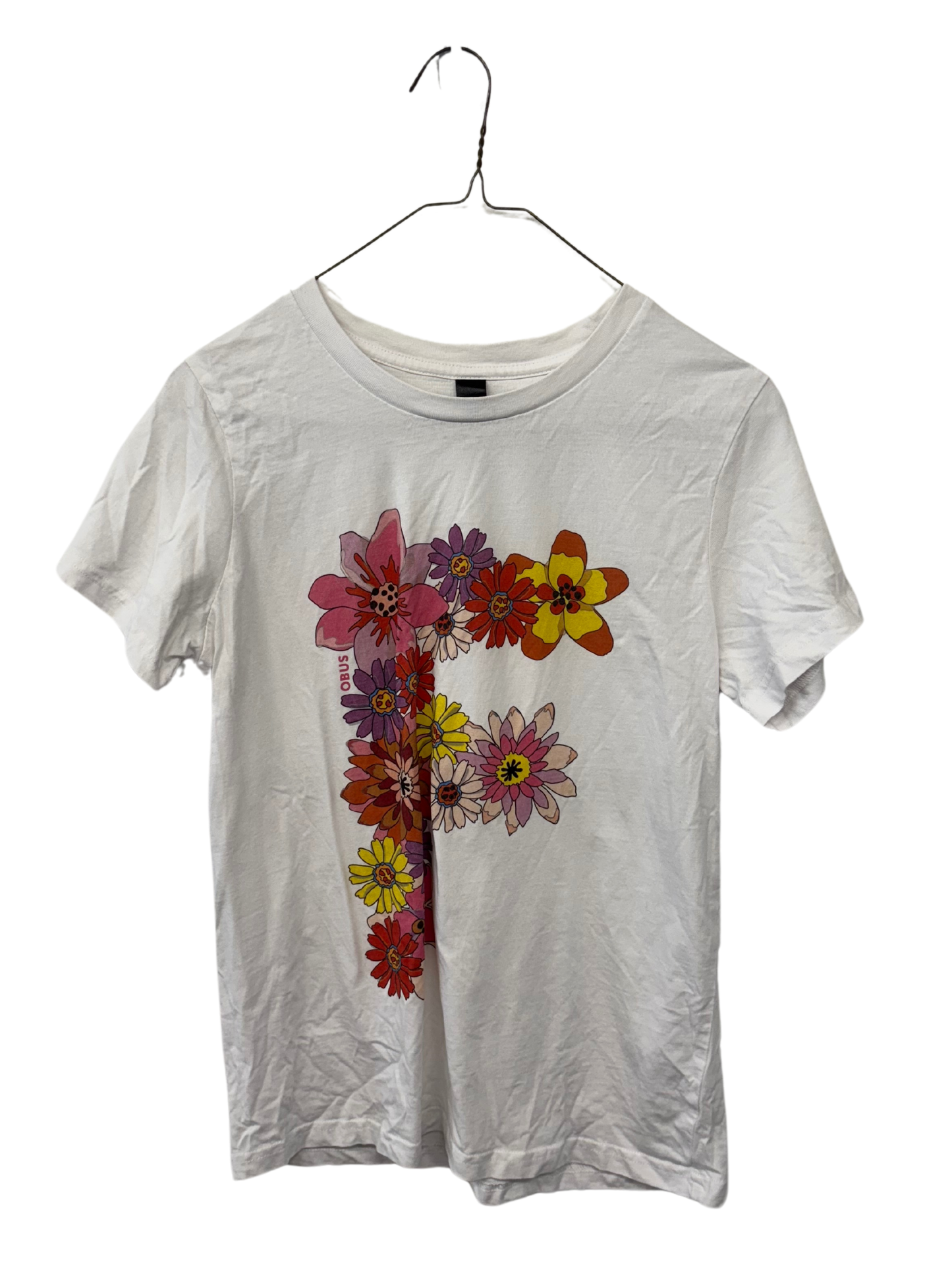 White Short Sleeve T Shirt with Floral Print