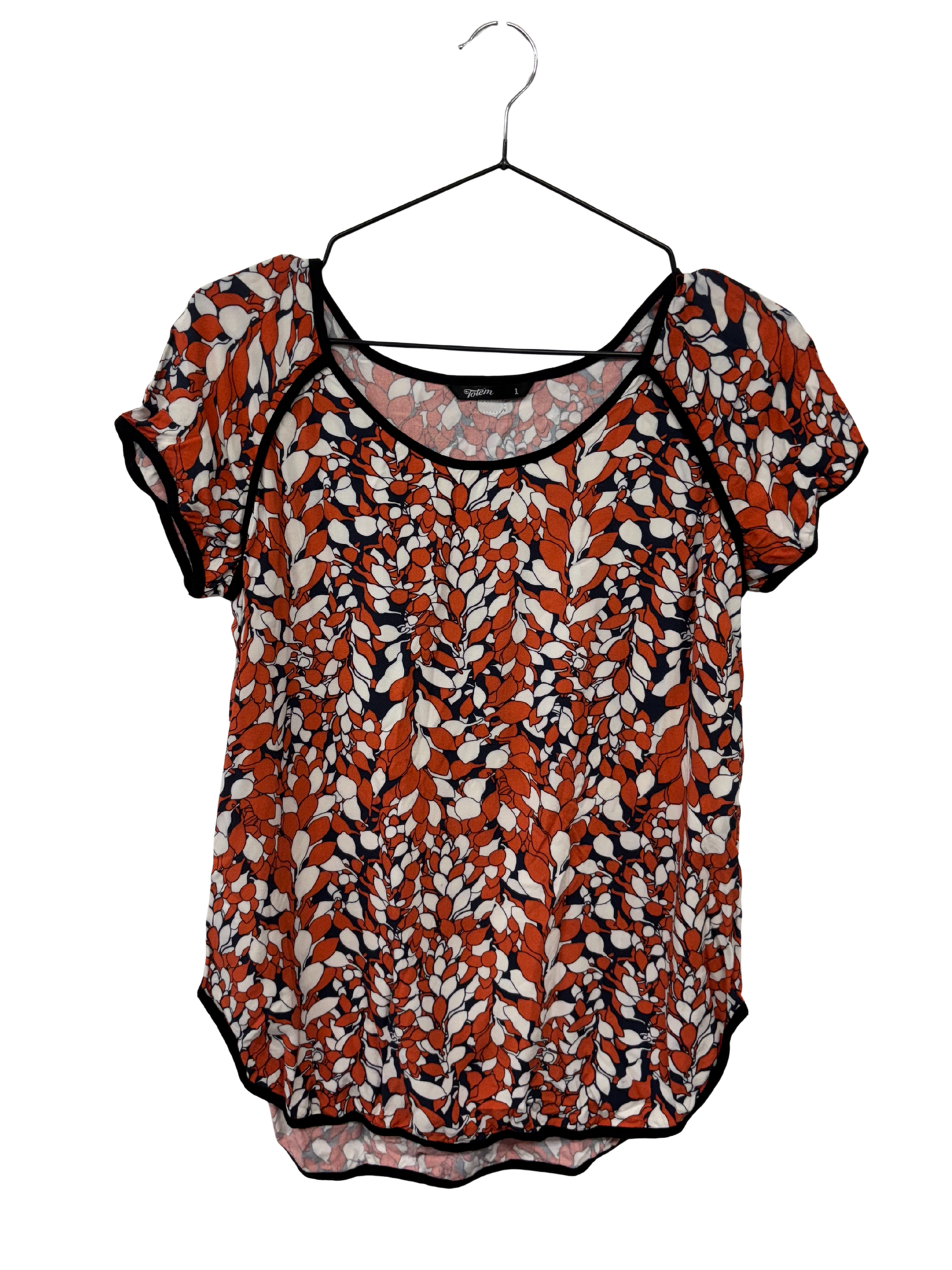 Orange, White & Navy Pattern Short Sleeve Shirt