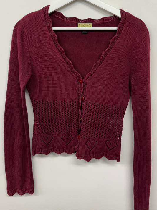 Maroon Knit Button Up Cardigan