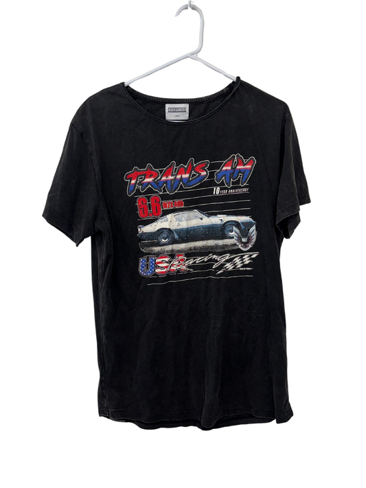 Black Acid Wash Short Sleeve T Shirt with USA Car Logo